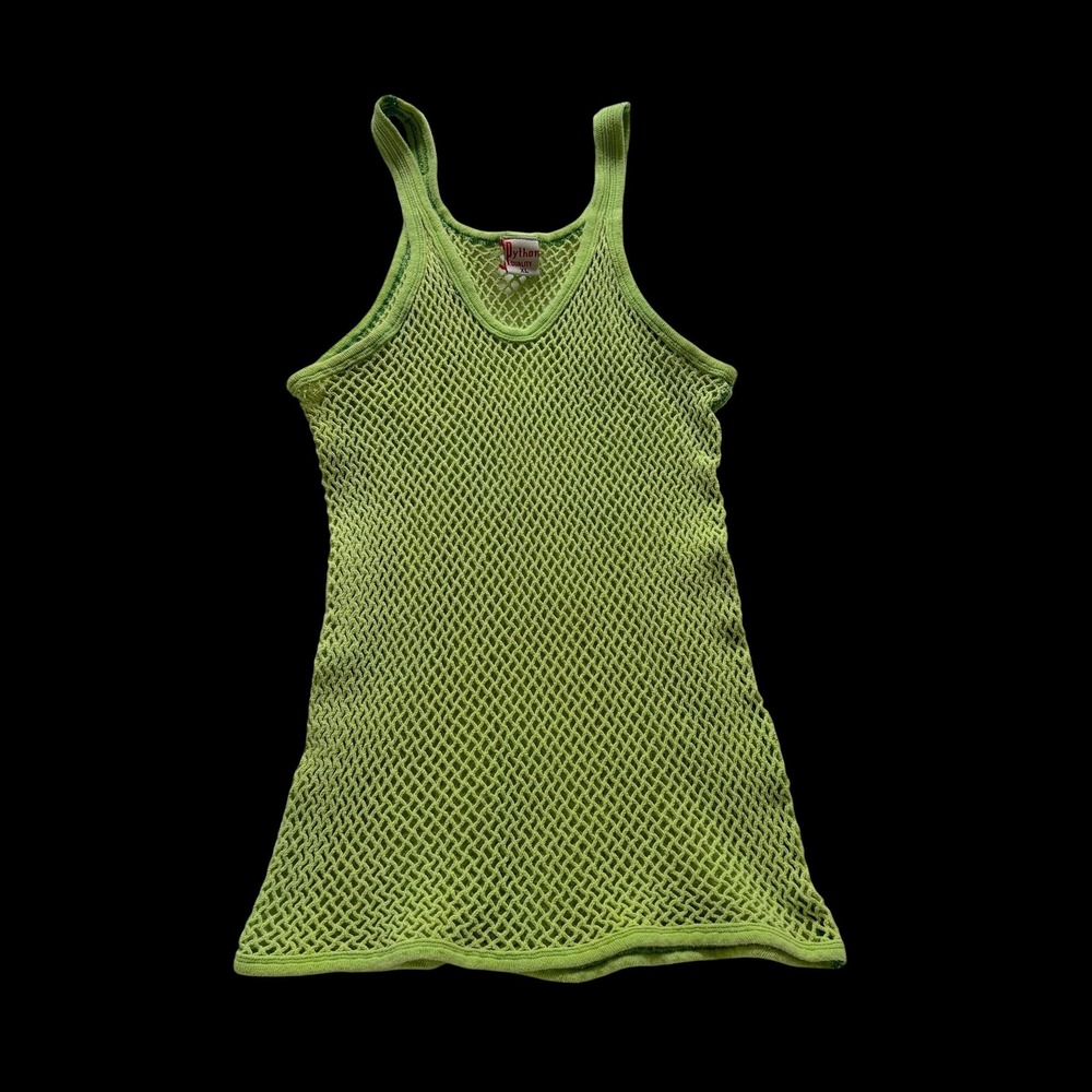 Y2K Python Original String Vest Lime Green Fishnet Swim Tank Top XL